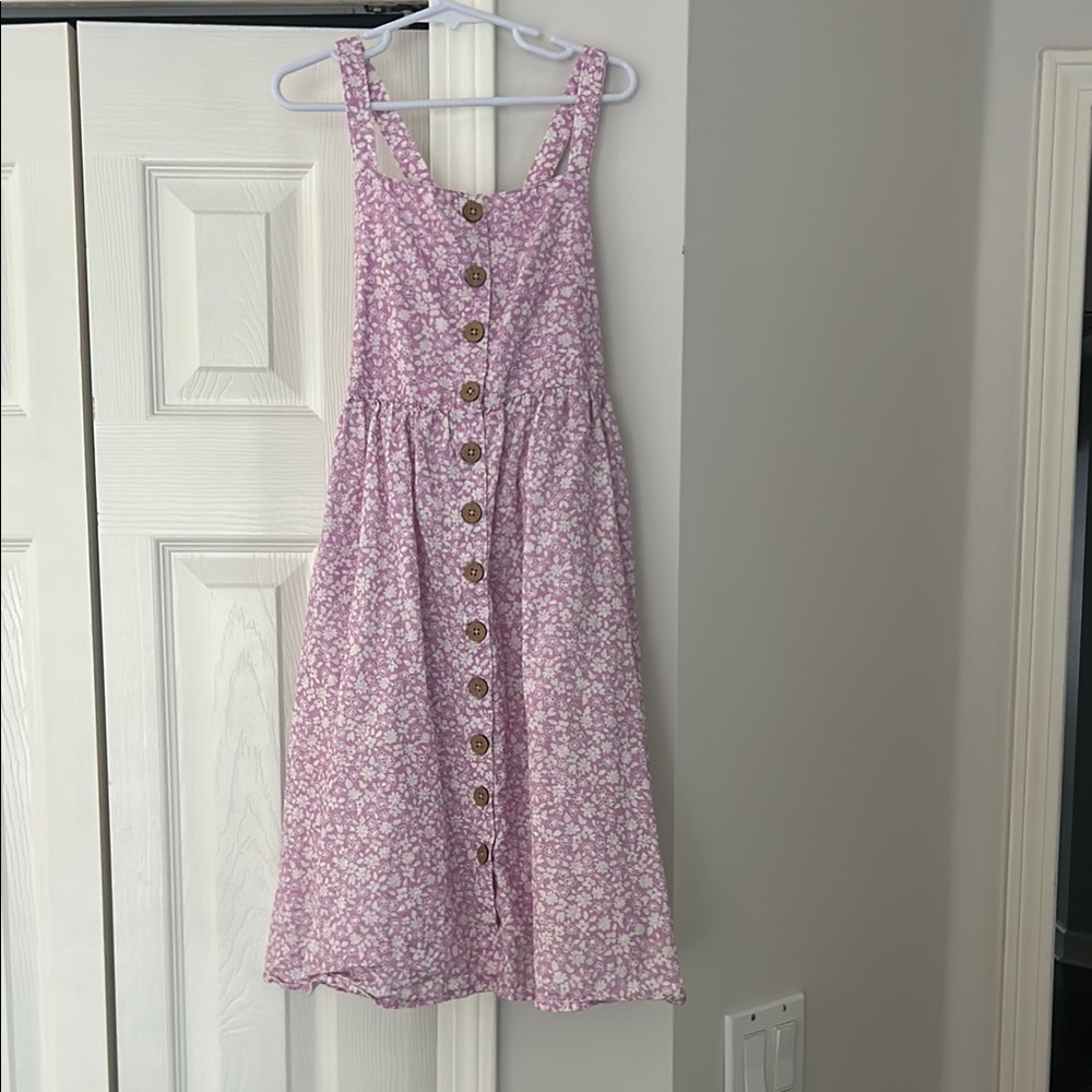 Girls Pink Floral Button-Front Sundress